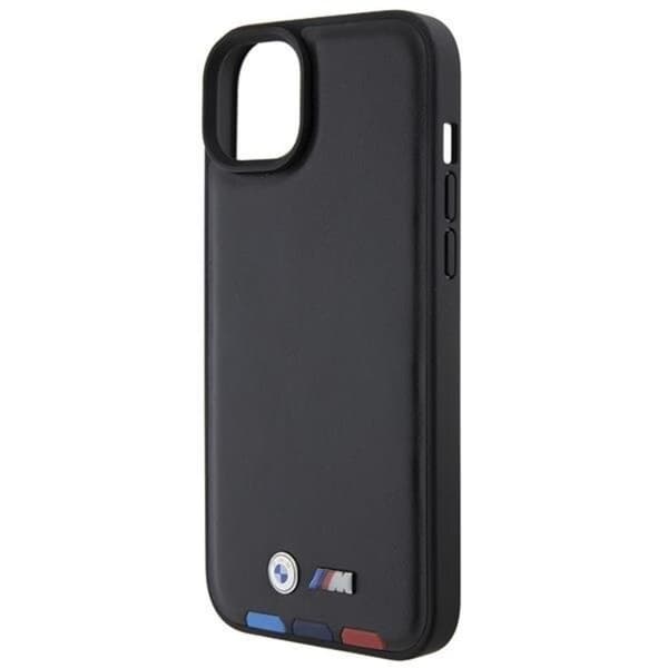 BMW iPhone 15 Plus Mobilskal Läder Stamp Tricolor - Svart