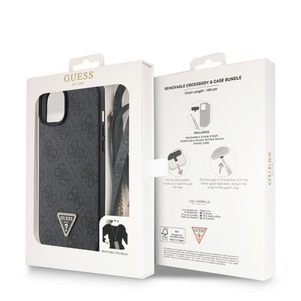 Guess iPhone 15 Mobilskal Crossbody Metall Logo - Svart