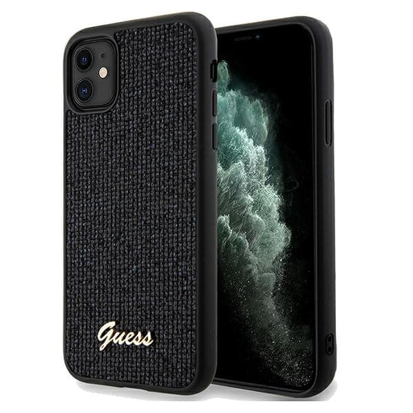 Guess iPhone 11 Skal Disco Script PU Metall Svart