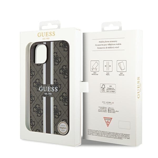 Guess iPhone 15 Fodral MAGSAFE Randigt Brun