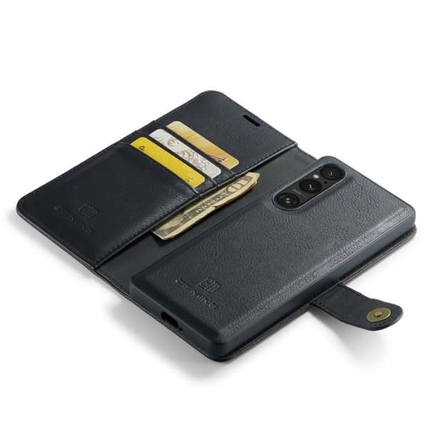 DG.MING Sony Xperia 1 V Plånboksfodral Äkta Läder 2in1 - Svart