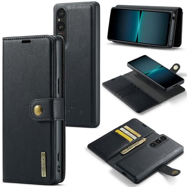 DG.MING Sony Xperia 1 V Plånboksfodral Äkta Läder 2in1 - Svart