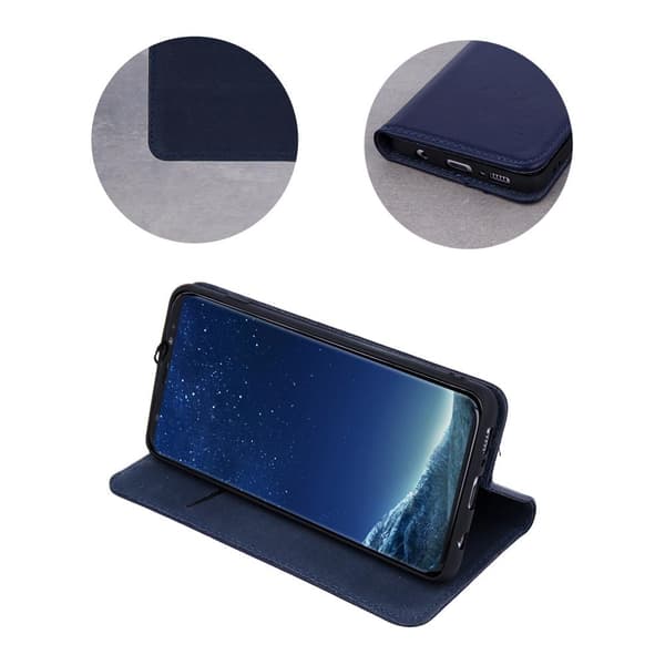 Äkta läder Smart Pro-fodral för Samsung Galaxy S21 FE marinblå