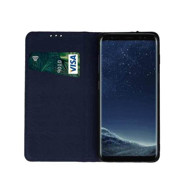 Äkta läder Smart Pro-fodral för Samsung Galaxy S21 FE marinblå
