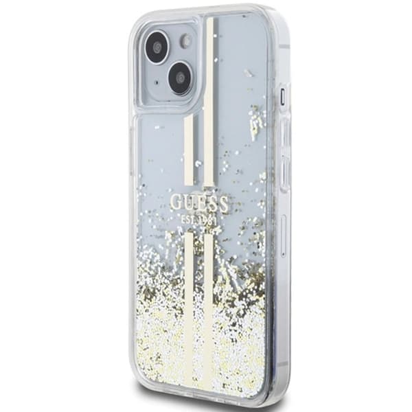 Guess iPhone 15/14 Plus Mobilskal Liquid Glitter Gold Stripes