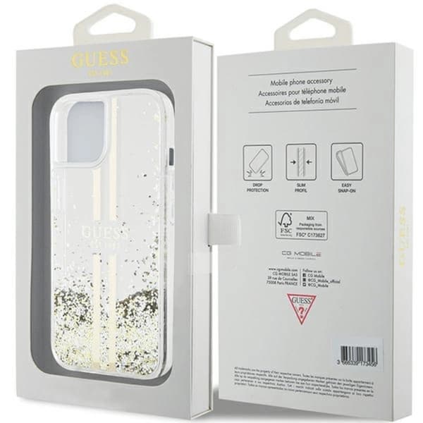 Guess iPhone 15/14 Plus Mobilskal Liquid Glitter Gold Stripes