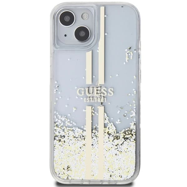 Guess iPhone 15/14 Plus Mobilskal Liquid Glitter Gold Stripes