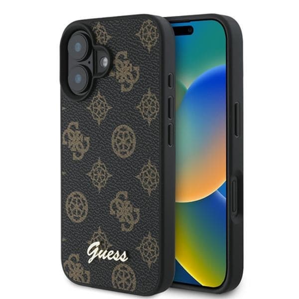 Guess iPhone 16 Plus Mobilskal Magsafe Peony Script - Svart