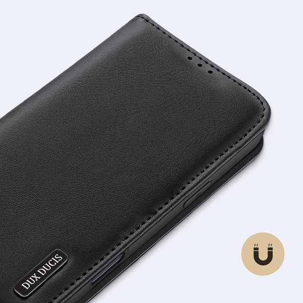 Dux Ducis iPhone 16 Pro Plånboksfodral Äkta Läder Hivo - Svart