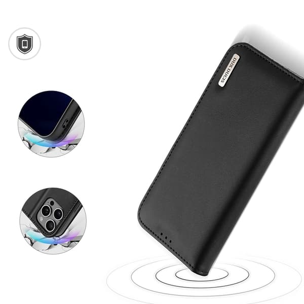 Dux Ducis iPhone 16 Pro Plånboksfodral Äkta Läder Hivo - Svart