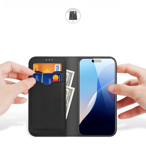 Dux Ducis iPhone 16 Pro Plånboksfodral Äkta Läder Hivo - Svart