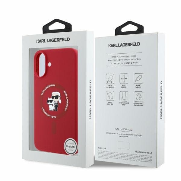 Karl Lagerfeld iPhone 16 Mobilskal MagSafe KC Heads Ring - Röd