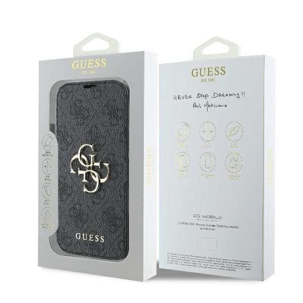 Guess iPhone 16 Plus Plånboksfodral 4G Metal Logo - Svart