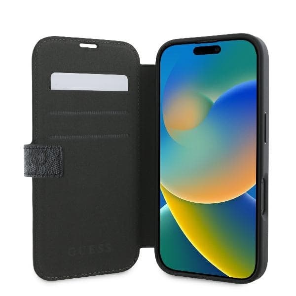 Guess iPhone 16 Plus Plånboksfodral 4G Metal Logo - Svart