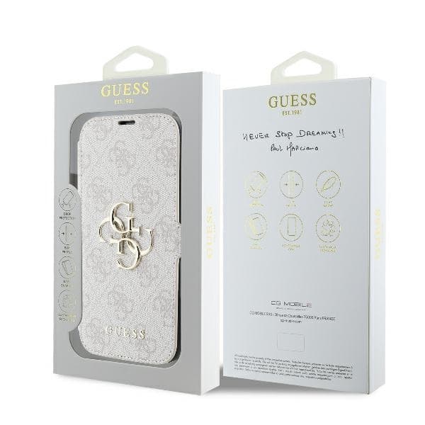 Guess iPhone 16 Plus Plånboksfodral 4G Metal Logo - Rosa
