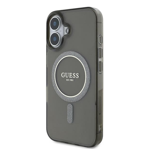 Guess iPhone 16 Mobilskal MagSafe IML Glitter Circle - Svart