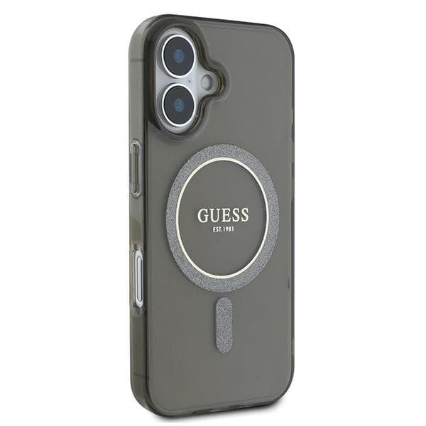 Guess iPhone 16 Mobilskal MagSafe IML Glitter Circle - Svart