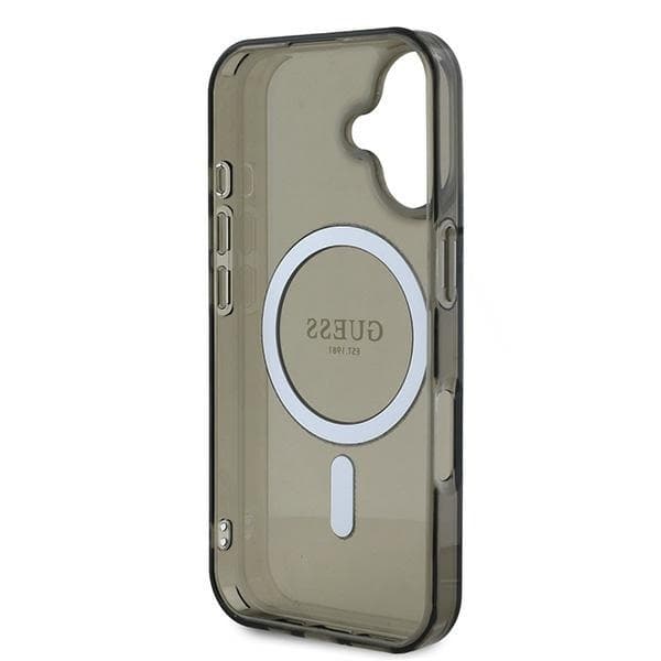 Guess iPhone 16 Mobilskal MagSafe IML Glitter Circle - Svart