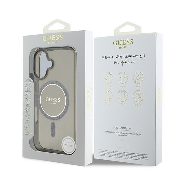 Guess iPhone 16 Mobilskal MagSafe IML Glitter Circle - Svart