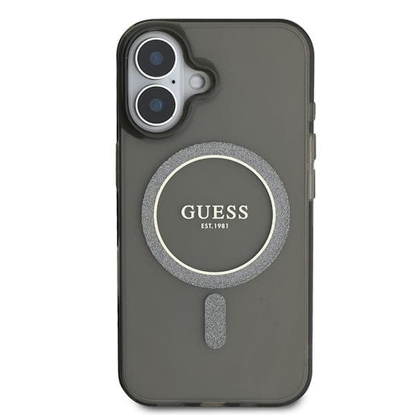Guess iPhone 16 Mobilskal MagSafe IML Glitter Circle - Svart