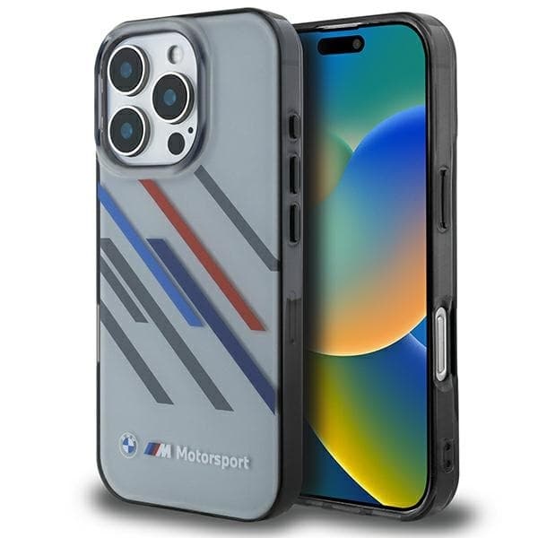 BMW iPhone 16 Pro Mobilskal Motosport IML Random Stripes - Grå