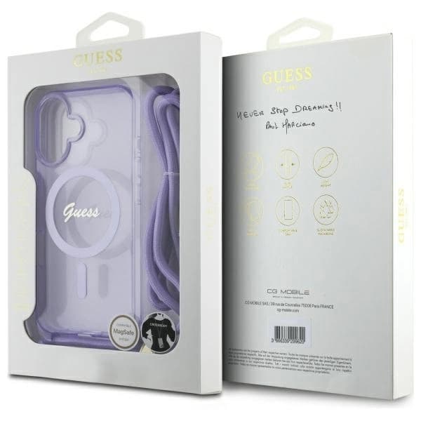 Guess iPhone 16 Mobilskal MagSafe Crossbody Cord Script - Lila