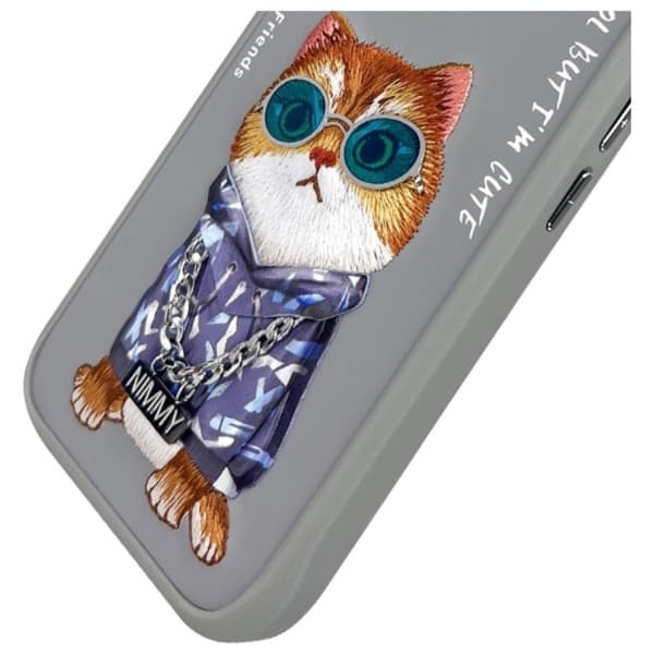 Nimmy iPhone 16 Mobilskal Glasses Cool Cat - Grå