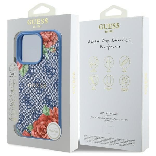 Guess iPhone 16 Pro Max Mobilskal MagSafe 4G Flowers Print - Blå