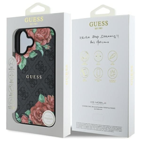 Guess iPhone 16 Mobilskal MagSafe 4G Flowers Print - Svart