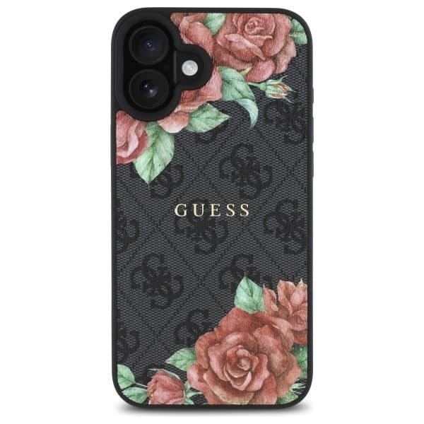Guess iPhone 16 Mobilskal MagSafe 4G Flowers Print - Svart