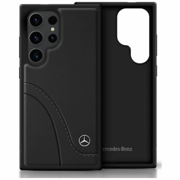 Mercedes Galaxy S25 Ultra Mobilskal Läder Curved Stitches - Svart