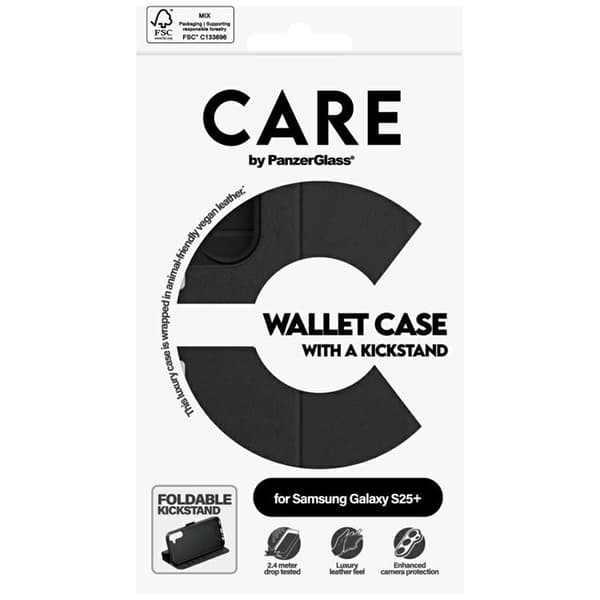 Care by PanzerGlass Galaxy S25 Plus Plånboksfodral Kickstand - Svart