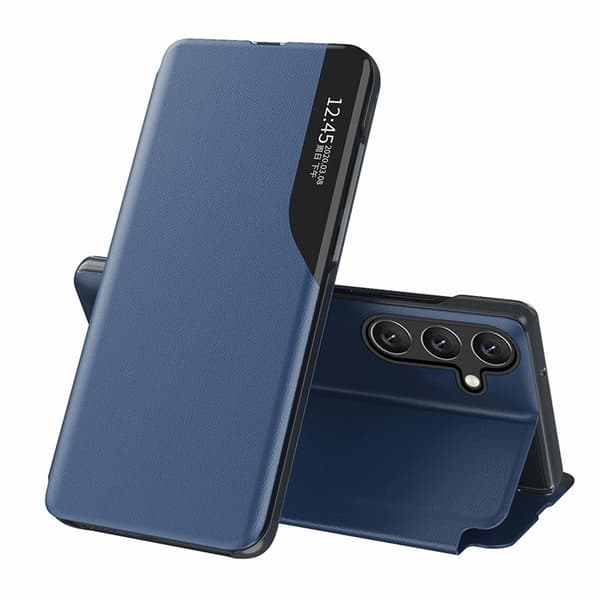 Galaxy S25 Fodral Eco Läder View med Flap - Blå