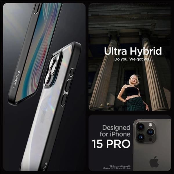 Spigen iPhone 15 Pro Mobilskal Crystal Hybrid - Transparent/Svart