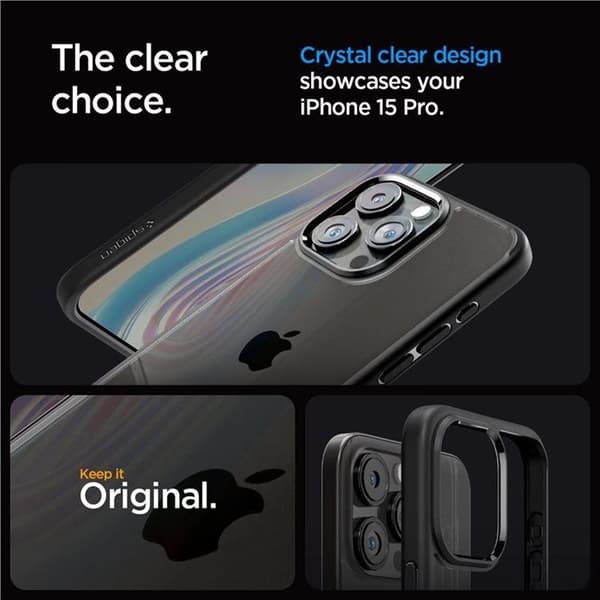 Spigen iPhone 15 Pro Mobilskal Crystal Hybrid - Transparent/Svart