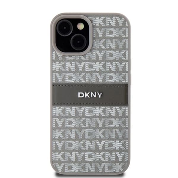DKNY iPhone 15/14 Plus Mobilskal Läder Mono Stripe & Metal Logo