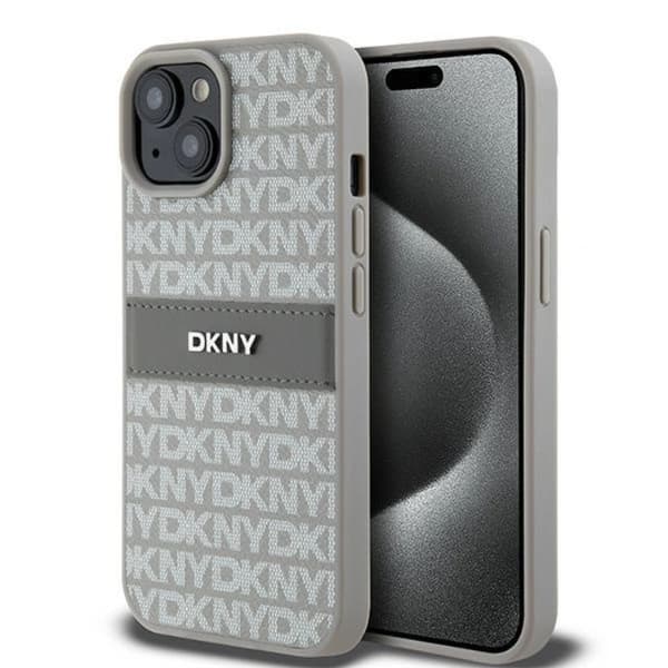 DKNY iPhone 15/14 Plus Mobilskal Läder Mono Stripe & Metal Logo