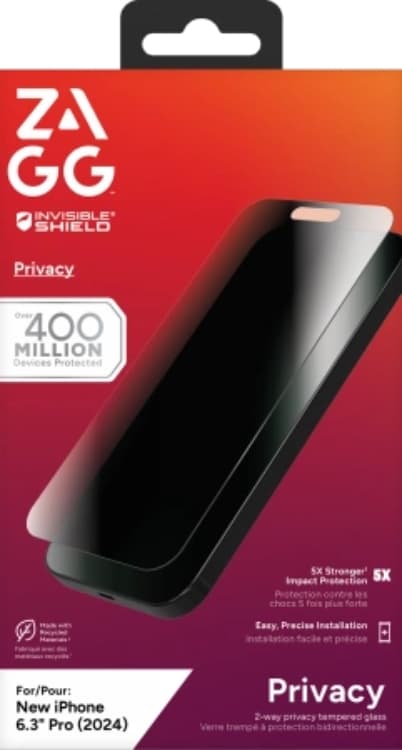Zagg iPhone 16 Pro Härdat Glas Skärmskydd Privacy Invisible Shield