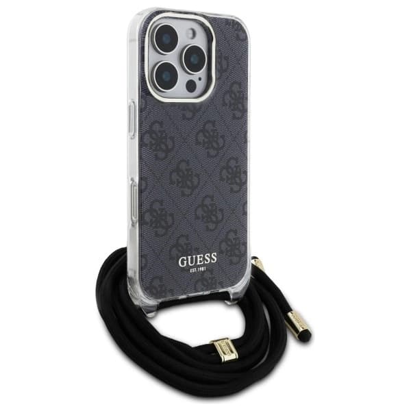 Guess iPhone 16 Pro Max Mobilskal Crossbody Cord 4G Print - Svart