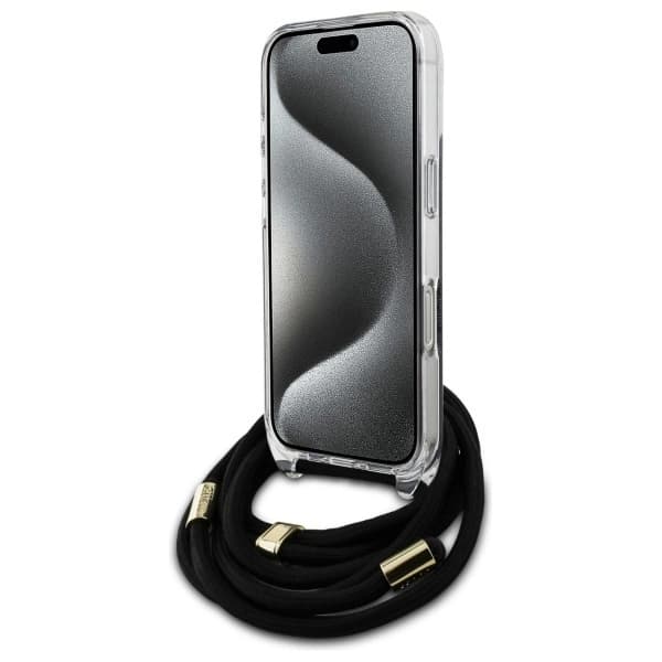 Guess iPhone 16 Pro Max Mobilskal Crossbody Cord 4G Print - Svart