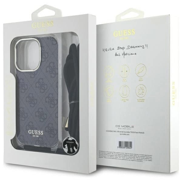 Guess iPhone 16 Pro Max Mobilskal Crossbody Cord 4G Print - Svart