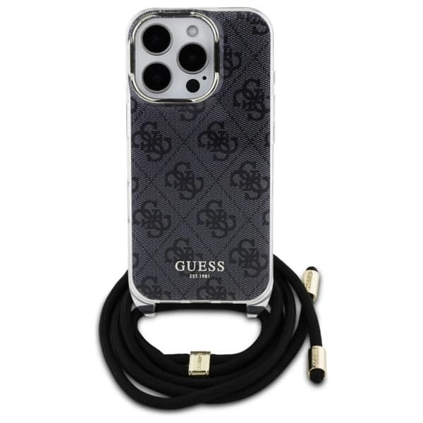 Guess iPhone 16 Pro Max Mobilskal Crossbody Cord 4G Print - Svart
