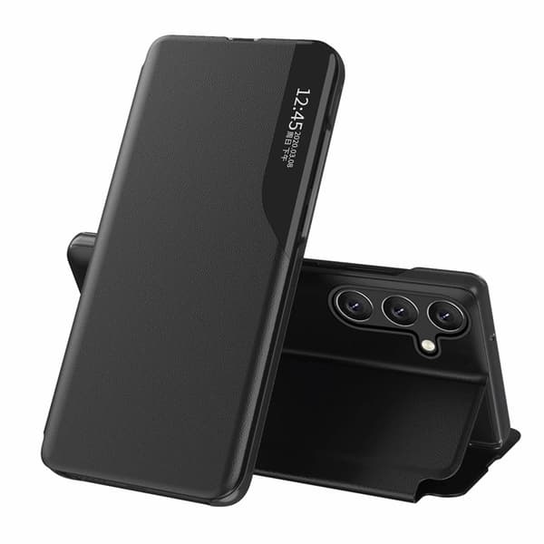 Galaxy S25 Fodral Eco Läder View med Flap - Svart