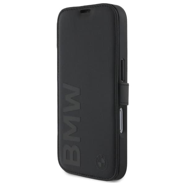 BMW iPhone 16 Pro Plånboksfodral Signature Läder Ordmärke - Svart