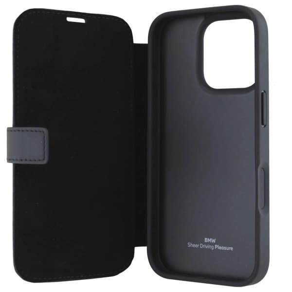 BMW iPhone 16 Pro Plånboksfodral Signature Läder Ordmärke - Svart