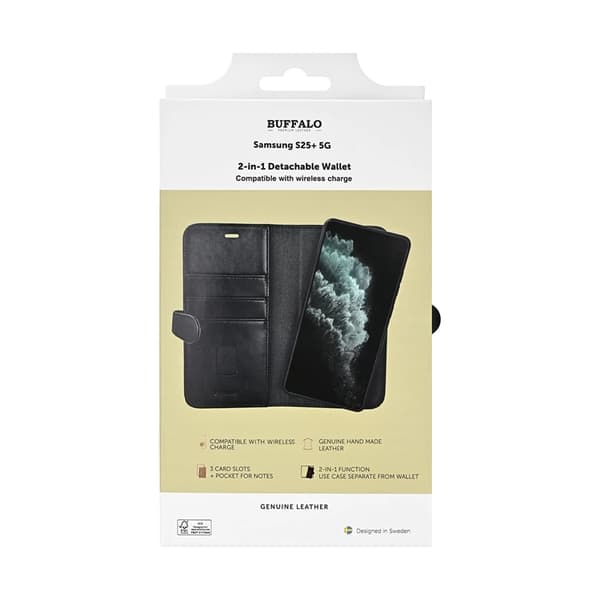 Buffalo Galaxy S25 Plus Plånboksfodral Läder 3 Kort 2in1 - Svart