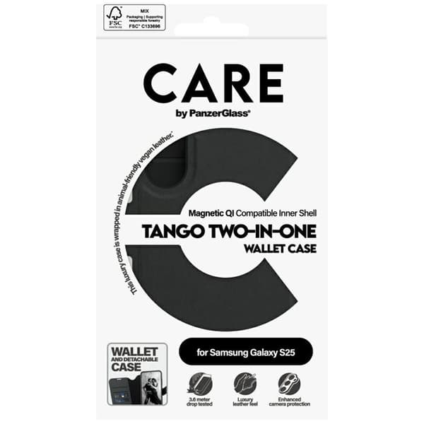 CARE By PanzerGlass Galaxy S25 Plånboksfodral Tango 2in1 - Svart