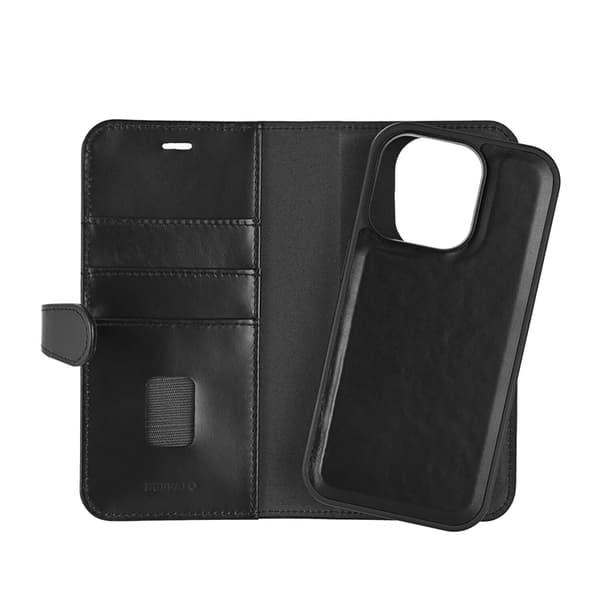 BUFFALO äkta läder iPhone 16 Pro Plånboksfodral MagSafe 2-i-1 - Svart