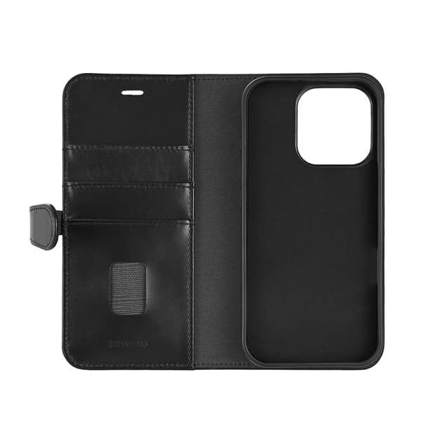 BUFFALO äkta läder iPhone 16 Pro Plånboksfodral MagSafe 2-i-1 - Svart