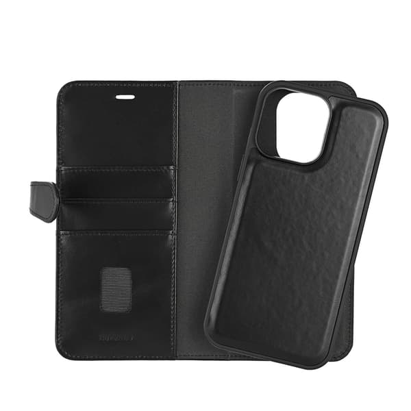 BUFFALO äkta läder iPhone 16 Pro Max Plånboksfodral MagSafe 2-i-1 - Svart